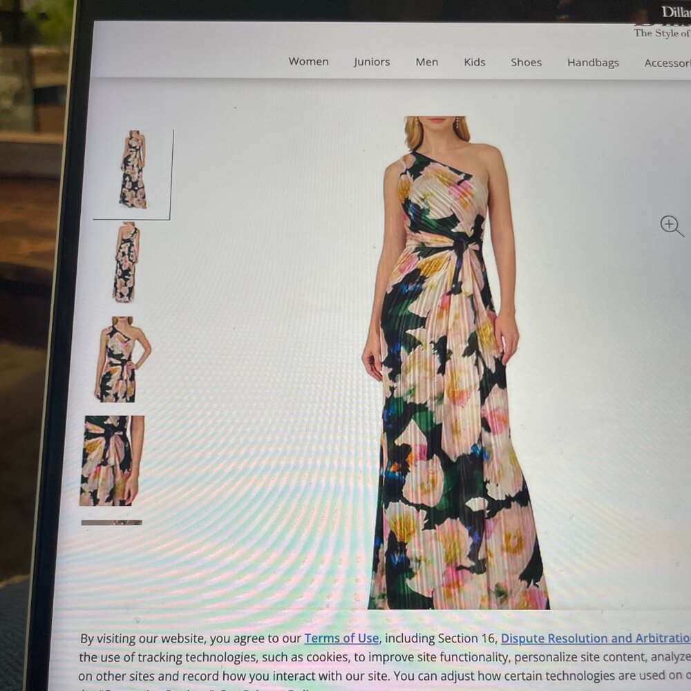Floral Metallic Satin One Shoulder Sleeveless Twist Waist Gown - Picture 5 of 5